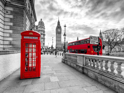Obraz Wieloczęściowy Londyn Czerwona Budka Big Ben – miejska ikona do wnętrz Modern Classic, Industrialnych, Loftowych 200x150