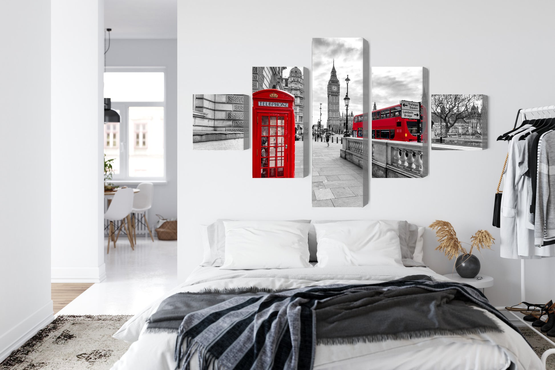 Obraz Wieloczęściowy Londyn Budka Big Ben – dynamiczna panorama do wnętrz nowoczesnych, industrialnych i eklektycznych – widok 6