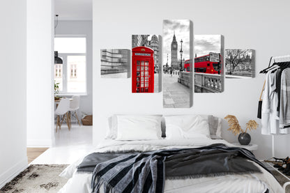 Obraz Wieloczęściowy Londyn Budka Big Ben – dynamiczna panorama do wnętrz nowoczesnych, industrialnych i eklektycznych – widok 6