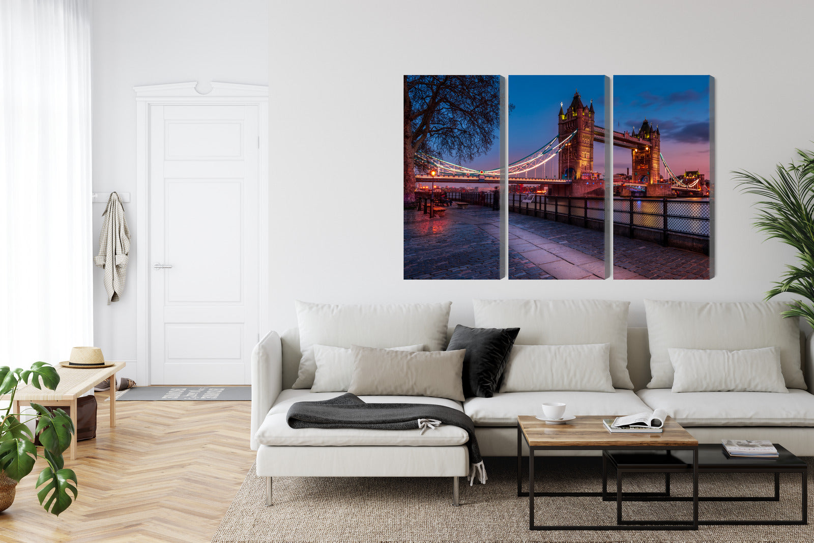 Obraz Wieloczęściowy Londyński Tower Bridge – miejska panorama o zmierzchu do wnętrz nowoczesnych, industrialnych – widok 5
