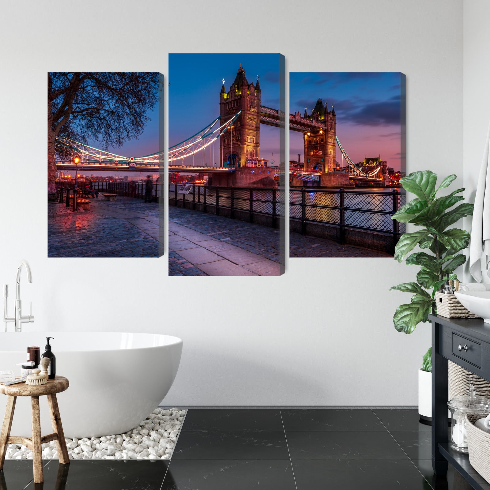 Obraz Wieloczęściowy Tower Bridge – majestatyczny zachód słońca do wnętrz nowoczesnych, industrialnych i glamour – widok 4