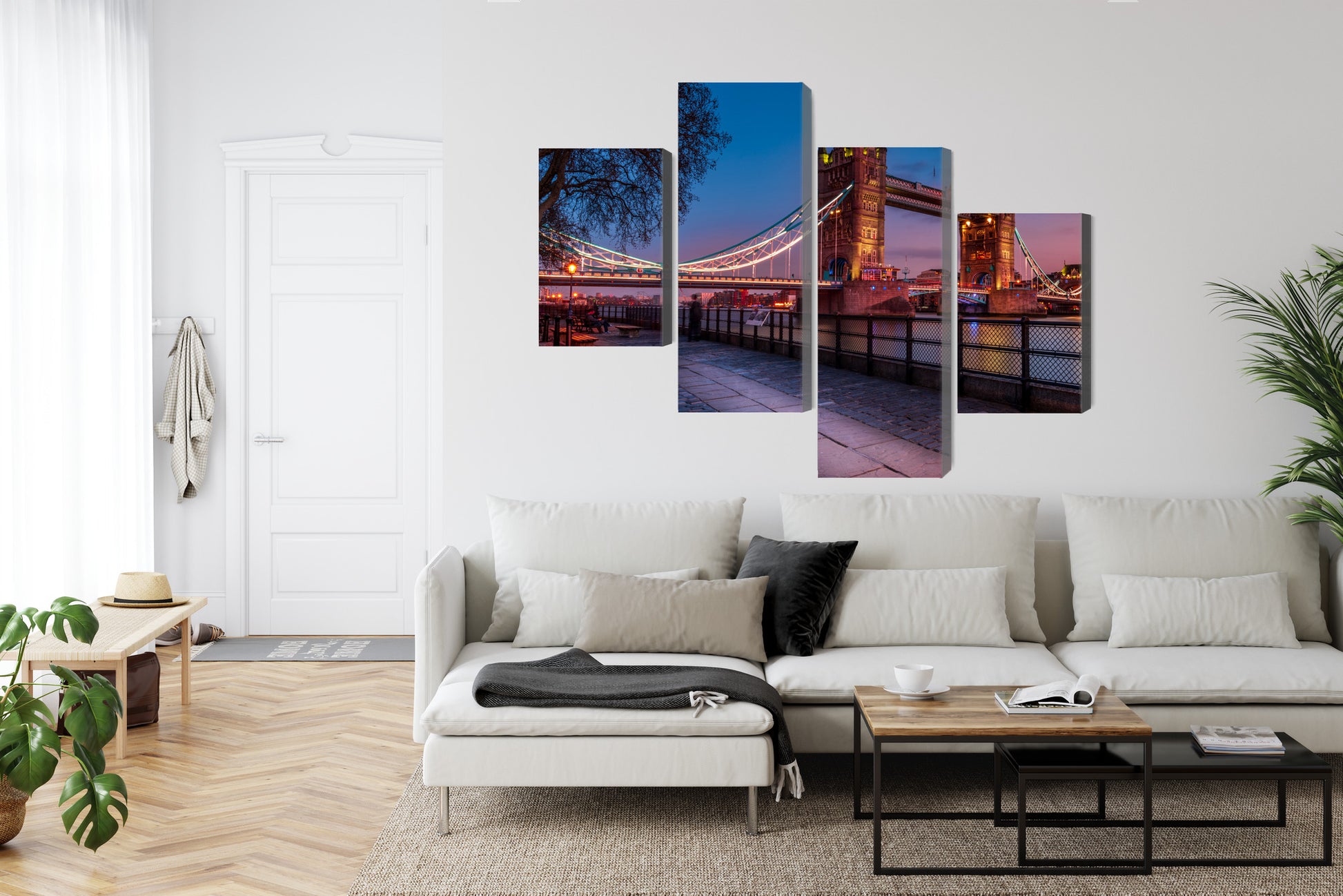 Obraz Wieloczęściowy Tower Bridge – londyński zachód słońca do wnętrz nowoczesnych, industrialnych i loftowych – widok 5