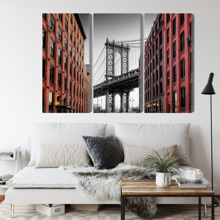 Obraz Wieloczęściowy Most Manhattan – ikoniczna panorama do wnętrz industrialnych i nowoczesnych – widok 3