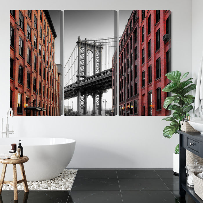 Obraz Wieloczęściowy Most Manhattan – ikoniczna panorama do wnętrz industrialnych i nowoczesnych – widok 4