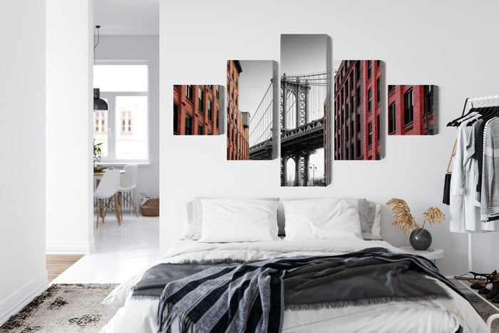 Obraz Wieloczęściowy Most Manhattan Bridge – dynamiczna panorama Nowego Jorku do wnętrz nowoczesnych i industrialnych – widok 6
