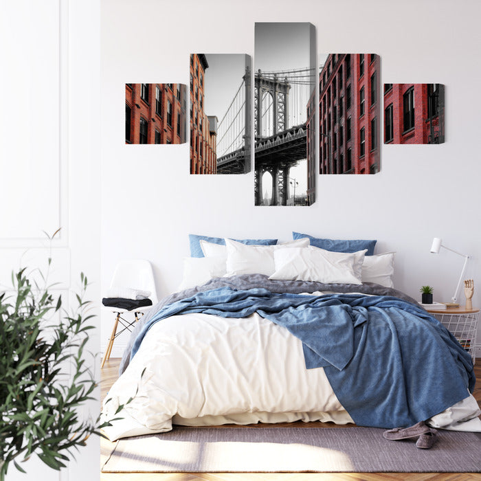 Obraz Wieloczęściowy Most Manhattan Bridge – dynamiczna panorama Nowego Jorku do wnętrz nowoczesnych i industrialnych – widok 2
