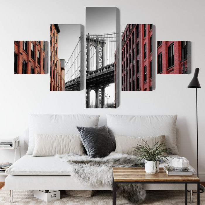 Obraz Wieloczęściowy Most Manhattan Bridge – dynamiczna panorama Nowego Jorku do wnętrz nowoczesnych i industrialnych – widok 3
