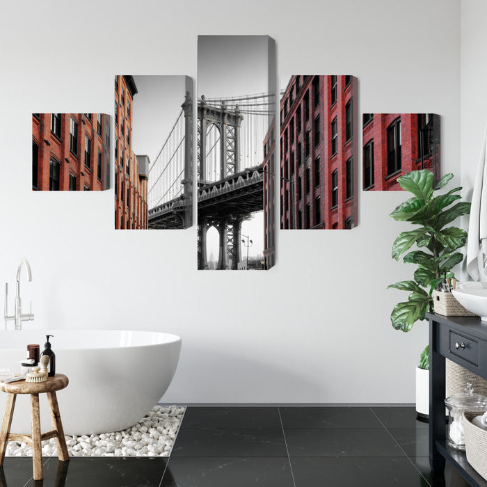 Obraz Wieloczęściowy Most Manhattan Bridge – dynamiczna panorama Nowego Jorku do wnętrz nowoczesnych i industrialnych – widok 4
