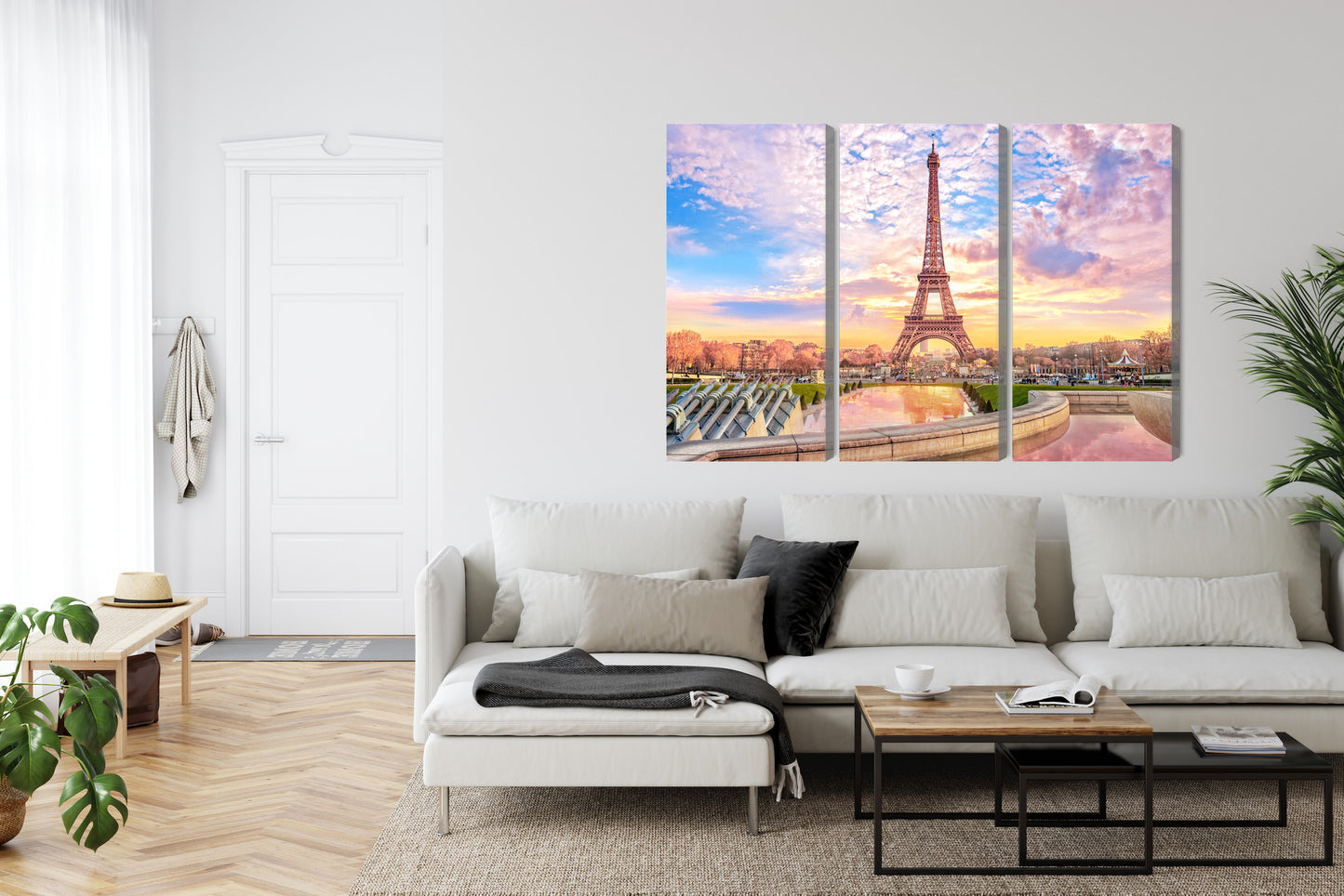 Obraz Wieloczęściowy Wieża Eiffla Paryż – romantyczna panorama o zachodzie słońca do wnętrz Modern Classic, Glamour – widok 5