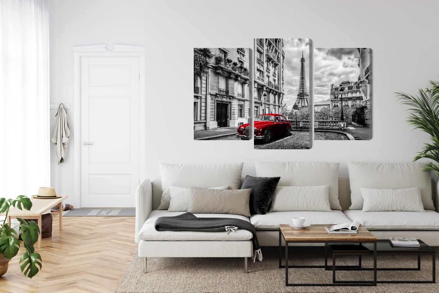 Obraz Wieloczęściowy Paryż Czerwony Samochód Retro – Romantyczny akcent do wnętrz Retro i Modern Classic – widok 5