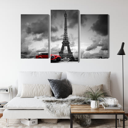 Obraz Wieloczęściowy Czarno-Biały Paryż Retro – miejska elegancja do wnętrz nowoczesnych, loftowych, glamour – widok 3