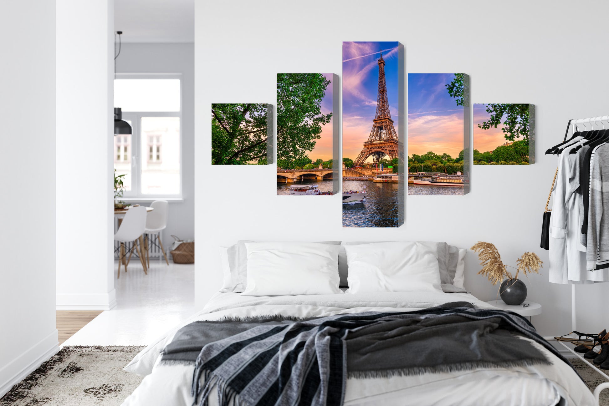 Obraz Wieloczęściowy Wieża Eiffla Zachód Słońca – nastrojowa panorama do wnętrz nowoczesnych, klasycznych – widok 6