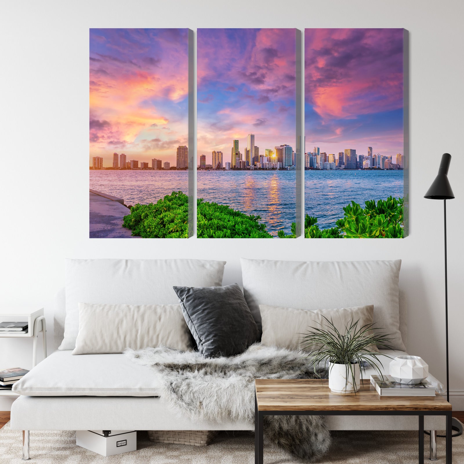Obraz Wieloczęściowy Panorama Miami – dynamiczna miejska panorama do wnętrz nowoczesnych, glamour i art deco – widok 3