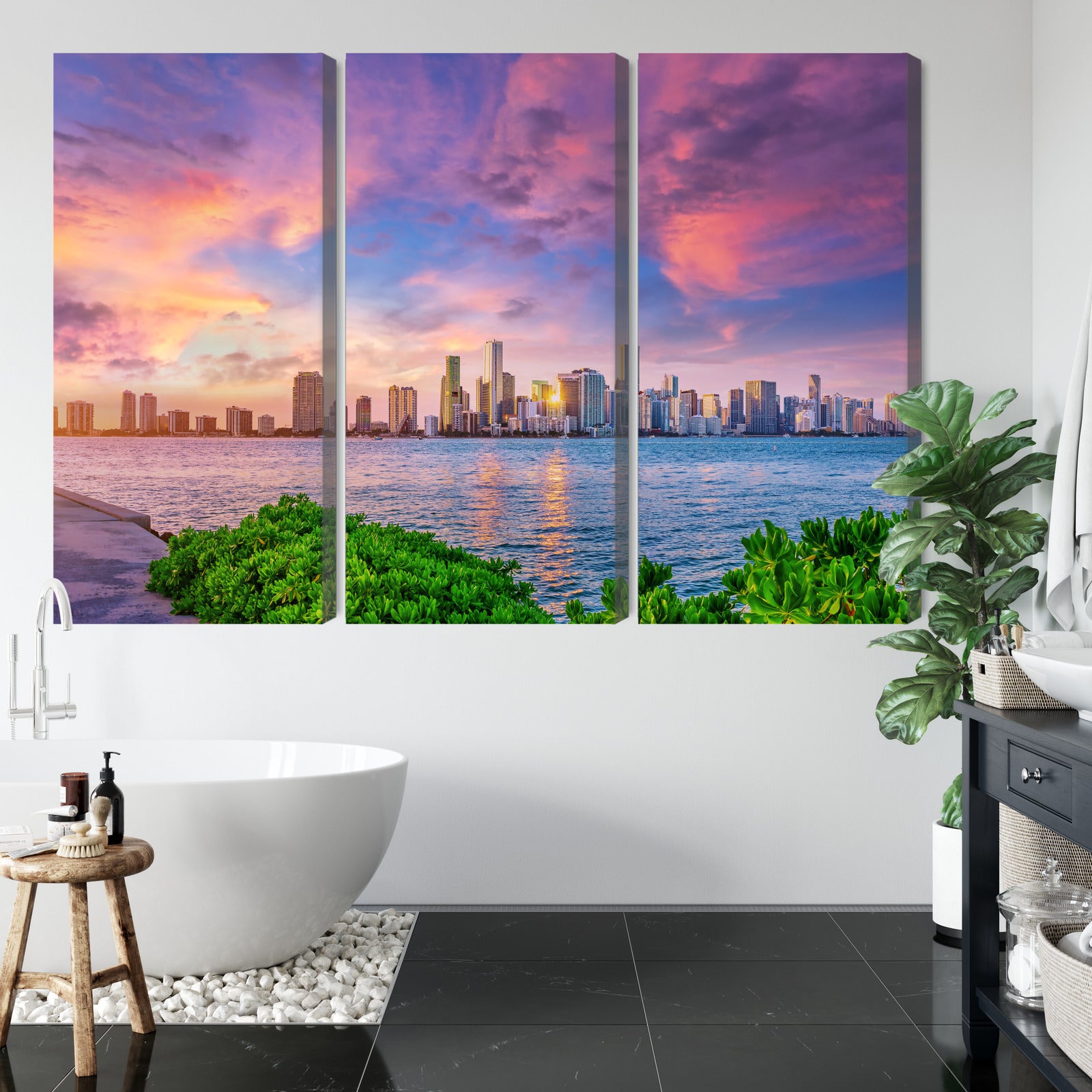 Obraz Wieloczęściowy Panorama Miami – dynamiczna miejska panorama do wnętrz nowoczesnych, glamour i art deco – widok 4