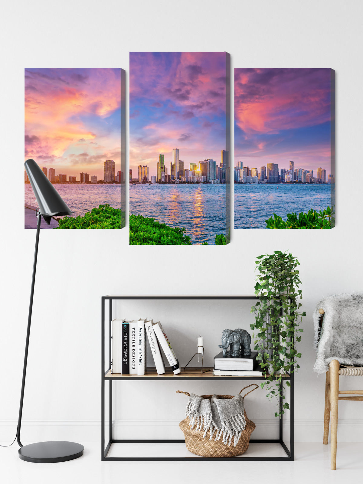 Obraz Wieloczęściowy Panorama Miami – energetyczny zachód słońca do wnętrz nowoczesnych, glamour i współczesnych – widok 8