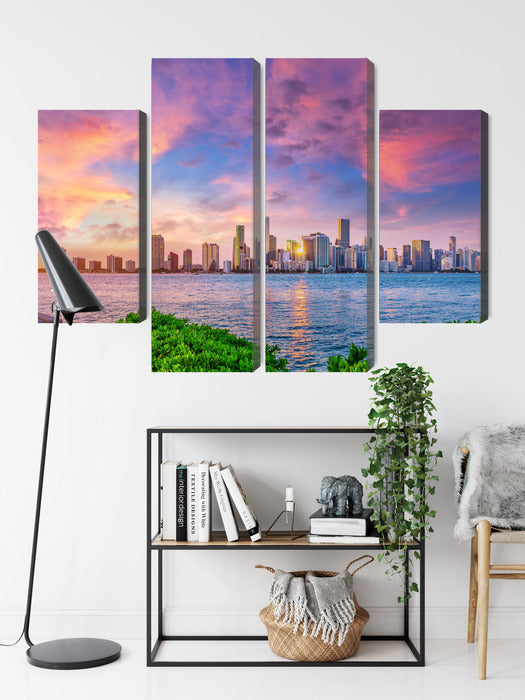 Obraz Wieloczęściowy Panorama Miami – zjawiskowy zachód słońca do wnętrz nowoczesnych, loftowych i glamour – widok 8