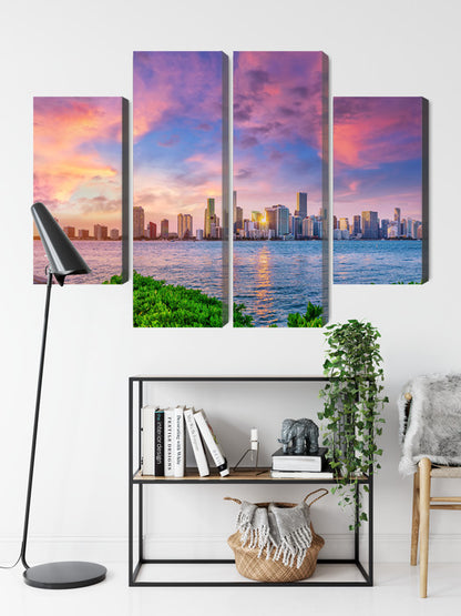 Obraz Wieloczęściowy Panorama Miami – zjawiskowy zachód słońca do wnętrz nowoczesnych, loftowych i glamour – widok 8