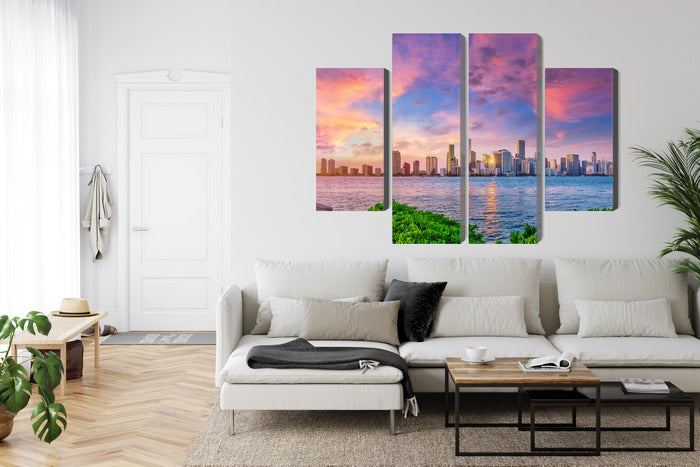 Obraz Wieloczęściowy Panorama Miami – zjawiskowy zachód słońca do wnętrz nowoczesnych, loftowych i glamour – widok 5