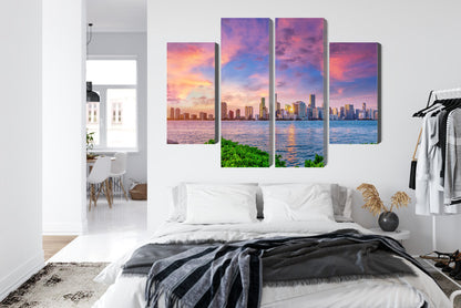 Obraz Wieloczęściowy Panorama Miami – zjawiskowy zachód słońca do wnętrz nowoczesnych, loftowych i glamour – widok 6