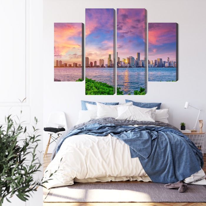 Obraz Wieloczęściowy Panorama Miami – zjawiskowy zachód słońca do wnętrz nowoczesnych, loftowych i glamour – widok 2