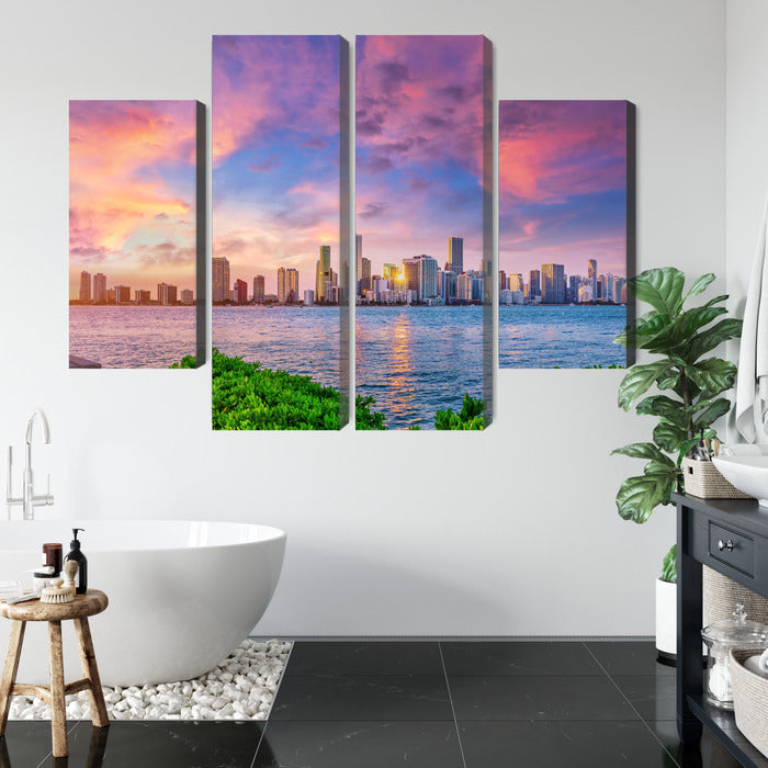 Obraz Wieloczęściowy Panorama Miami – zjawiskowy zachód słońca do wnętrz nowoczesnych, loftowych i glamour – widok 4