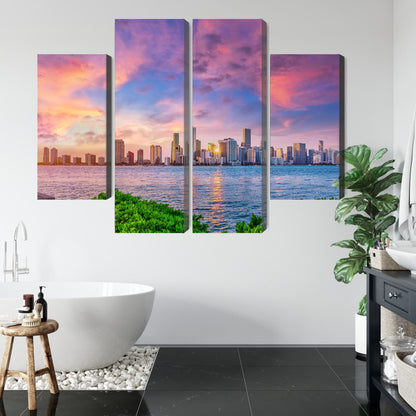Obraz Wieloczęściowy Panorama Miami – zjawiskowy zachód słońca do wnętrz nowoczesnych, loftowych i glamour – widok 4