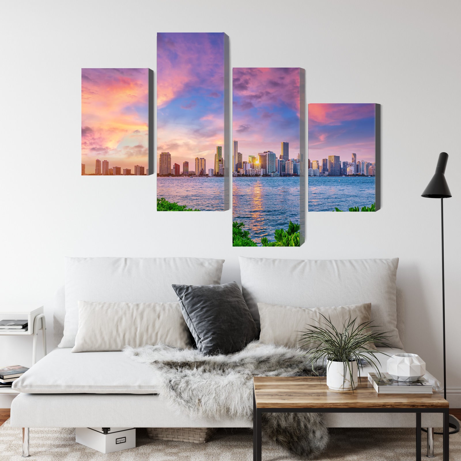 Obraz Wieloczęściowy Miami Zachód Słońca – dynamiczna panorama do wnętrz nowoczesnych, glamour i art déco – widok 3