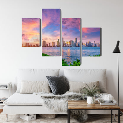 Obraz Wieloczęściowy Miami Zachód Słońca – dynamiczna panorama do wnętrz nowoczesnych, glamour i art déco – widok 3