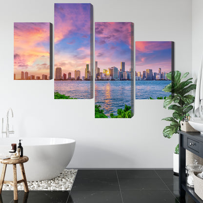 Obraz Wieloczęściowy Miami Zachód Słońca – dynamiczna panorama do wnętrz nowoczesnych, glamour i art déco – widok 4