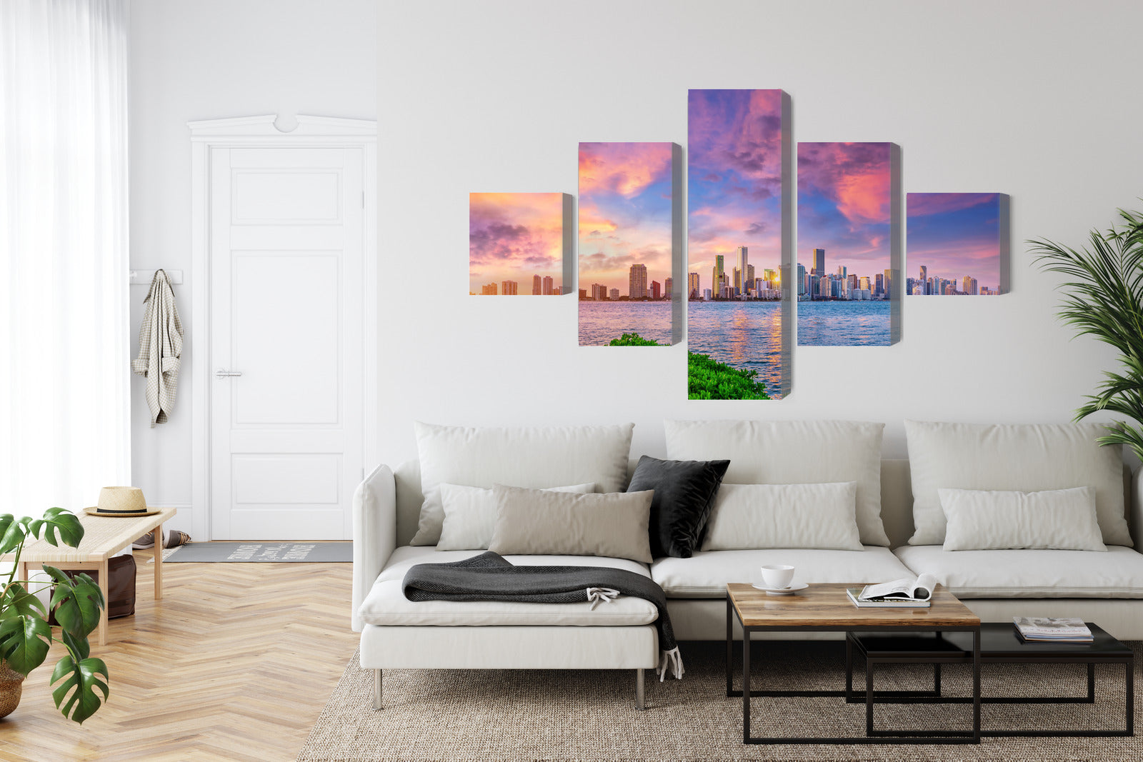 Obraz Wieloczęściowy Panorama Miami – spektakularny zachód słońca do wnętrz nowoczesnych i glamour – widok 5