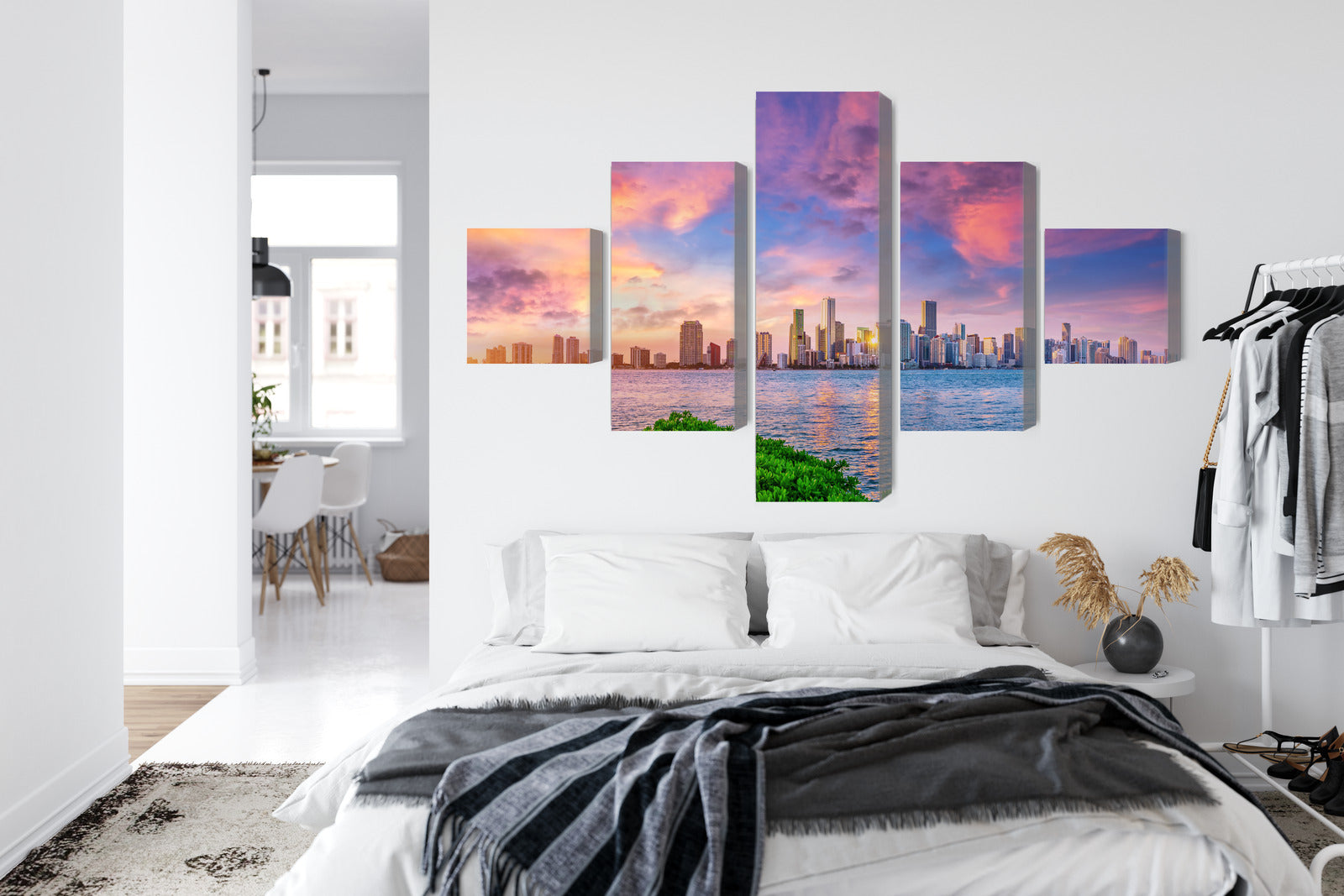 Obraz Wieloczęściowy Panorama Miami – spektakularny zachód słońca do wnętrz nowoczesnych i glamour – widok 6
