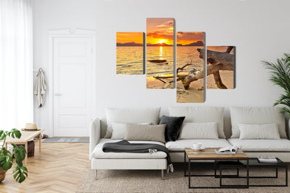 Obraz Wieloczęściowy Morski Zachód Słońca – spokojna panorama do wnętrz boho, coastal i nowoczesnych – widok 5