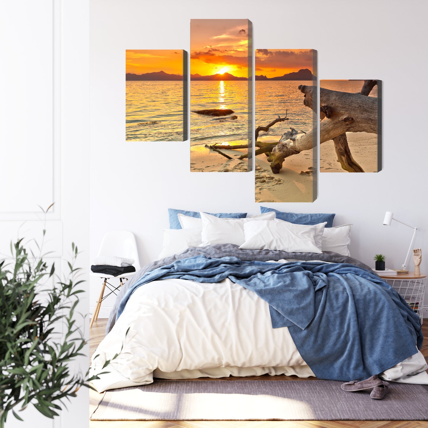 Obraz Wieloczęściowy Morski Zachód Słońca – spokojna panorama do wnętrz boho, coastal i nowoczesnych – widok 2