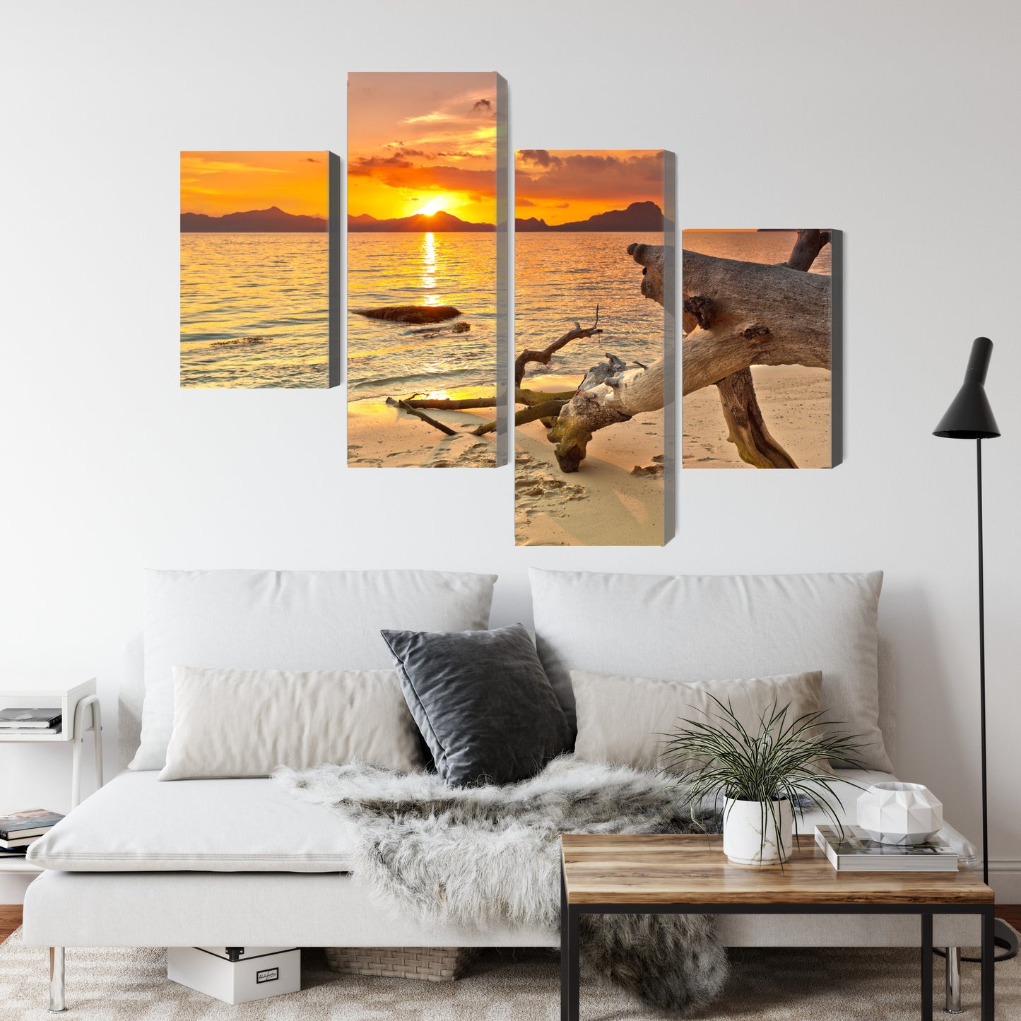 Obraz Wieloczęściowy Morski Zachód Słońca – spokojna panorama do wnętrz boho, coastal i nowoczesnych – widok 3