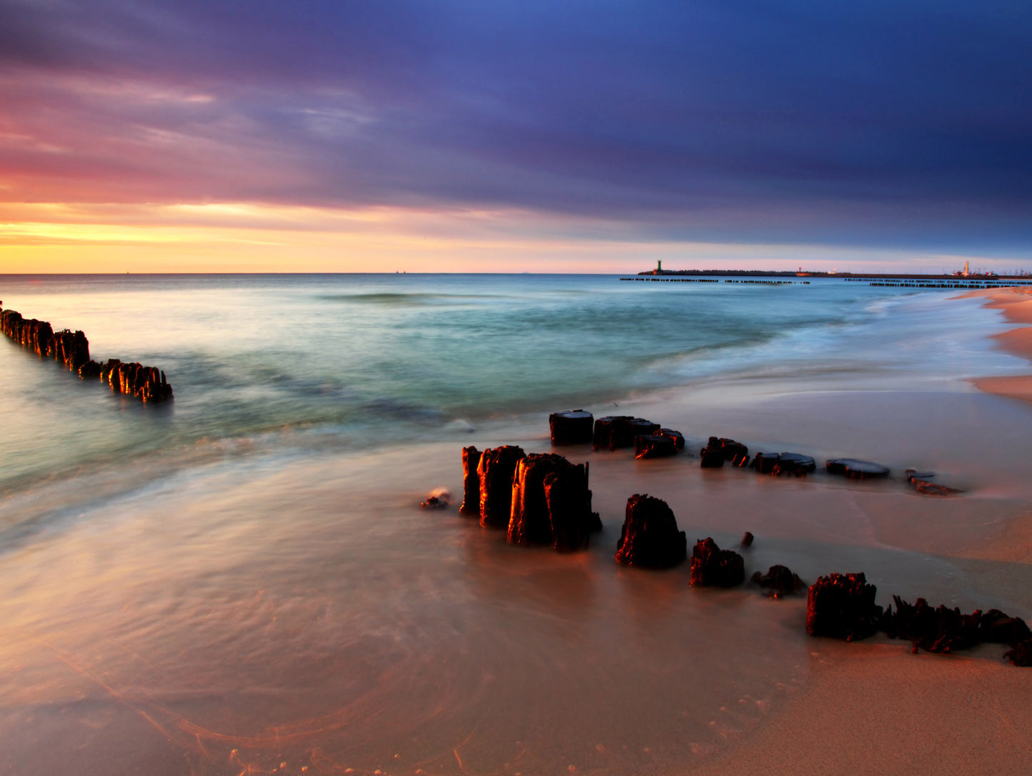 Obraz Wieloczęściowy Wschód Słońca Nad Bałtykiem – pastelowa morska panorama do wnętrz coastal, nowoczesnych i skandynawskich 200x150