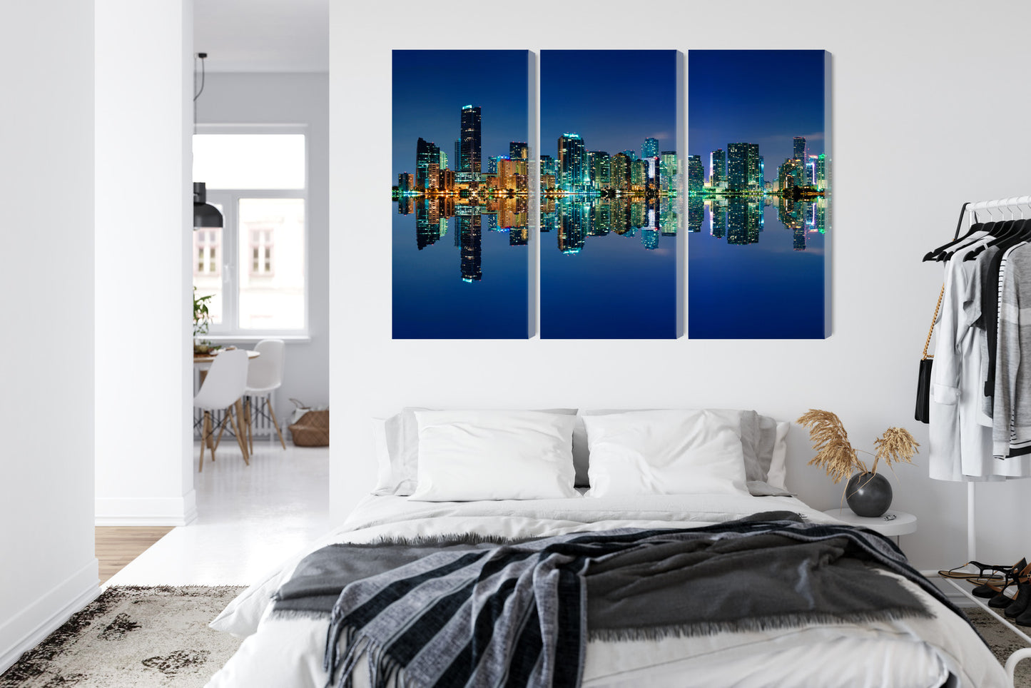 Obraz Wieloczęściowy Panorama Miami Nocą – miejska nocna panorama do wnętrz nowoczesnych i loftowych – widok 6