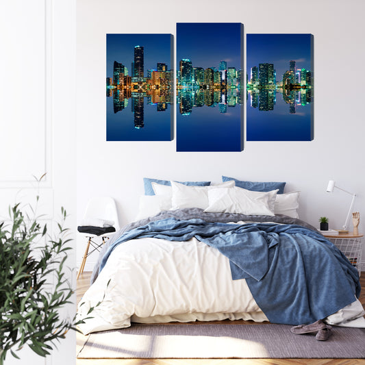 Obraz Wieloczęściowy Panorama Miami Nocą – miejski pejzaż do wnętrz nowoczesnych i minimalistycznych – widok 2