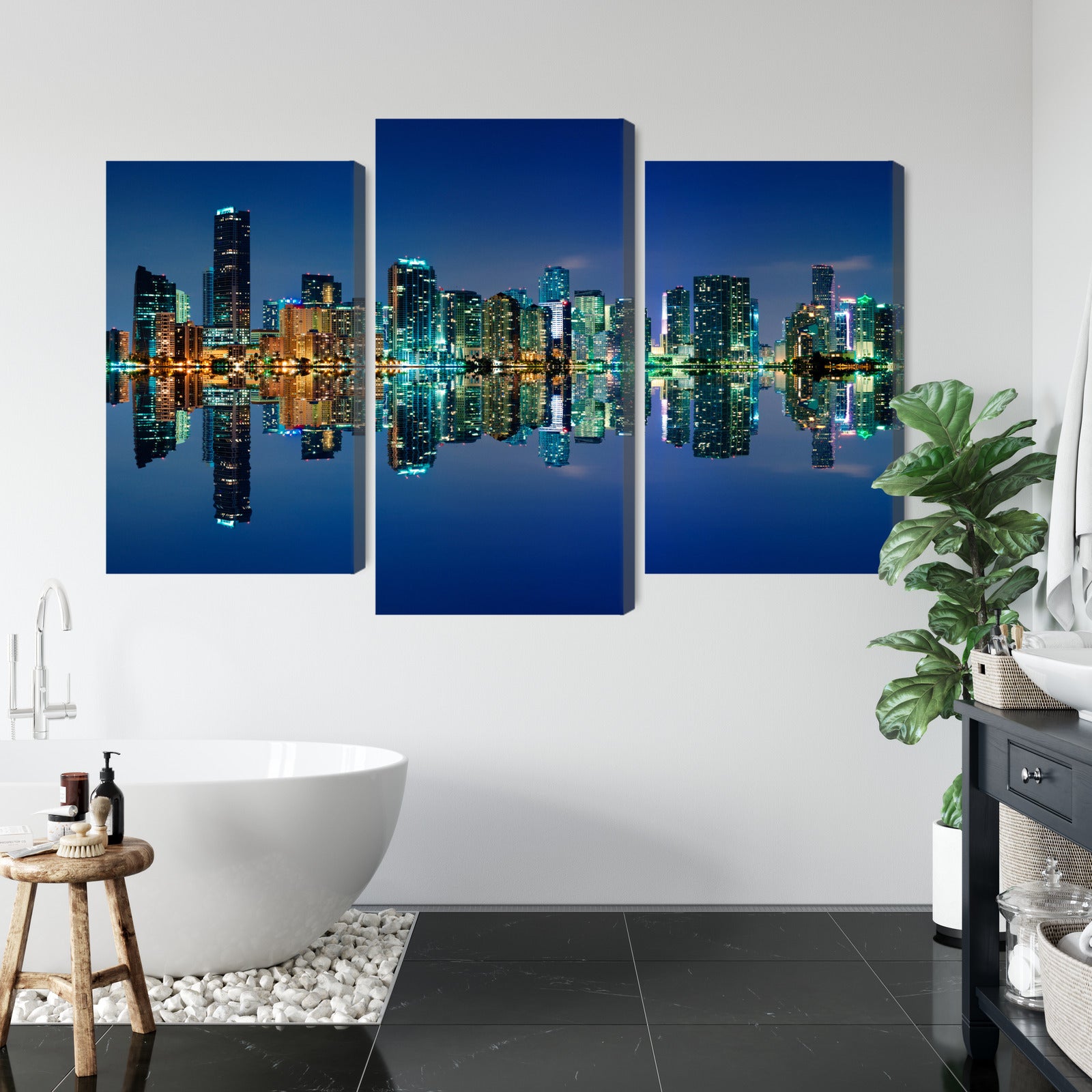 Obraz Wieloczęściowy Panorama Miami Nocą – miejski pejzaż do wnętrz nowoczesnych i minimalistycznych – widok 4