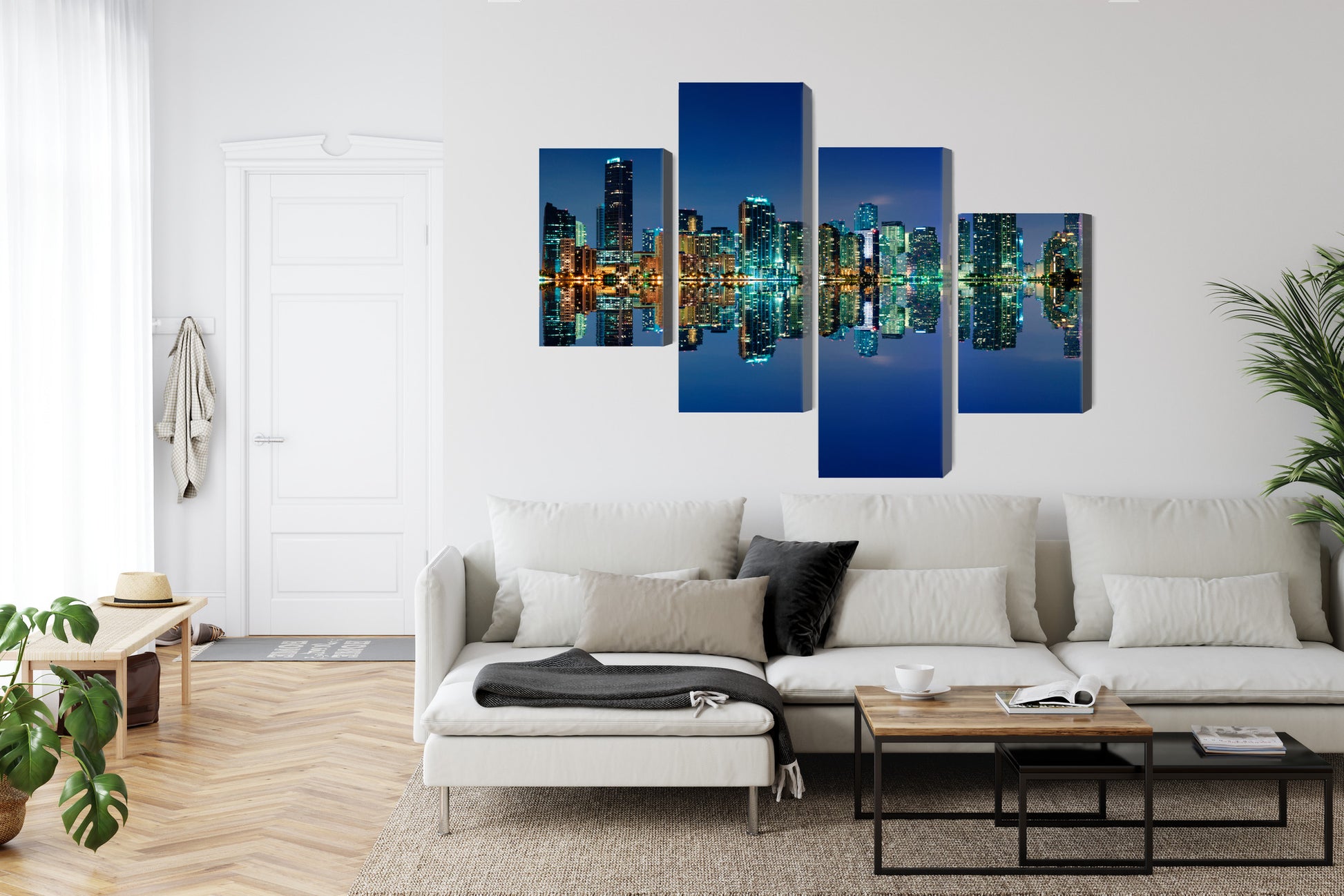 Obraz Wieloczęściowy Panorama Miami Nocą – dynamiczna miejska wizja do wnętrz nowoczesnych, industrialnych i glamour – widok 5