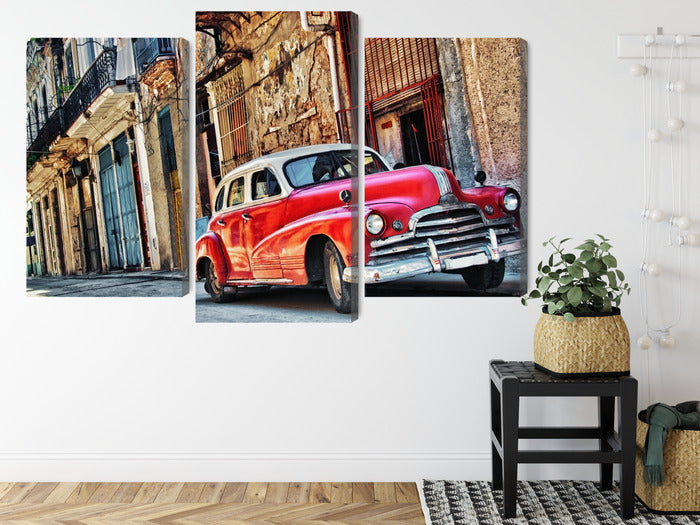 Obraz Wieloczęściowy Stary Samochód Hawana – retro miejski klimat do wnętrz Vintage, Boho i Industrialnych – widok 7