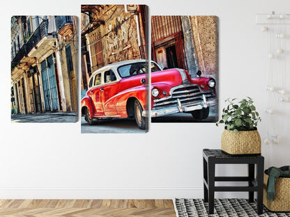 Obraz Wieloczęściowy Stary Samochód Hawana – retro miejski klimat do wnętrz Vintage, Boho i Industrialnych – widok 7