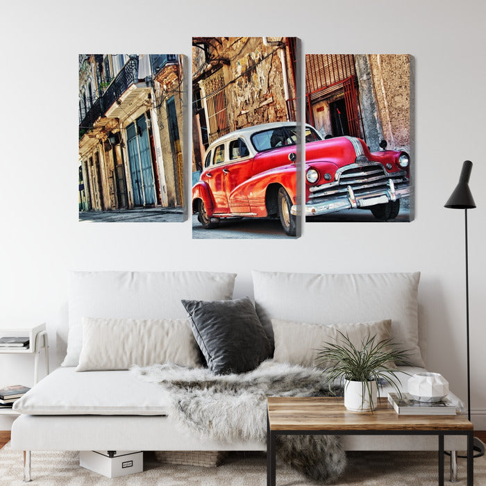 Obraz Wieloczęściowy Stary Samochód Hawana – retro miejski klimat do wnętrz Vintage, Boho i Industrialnych – widok 3