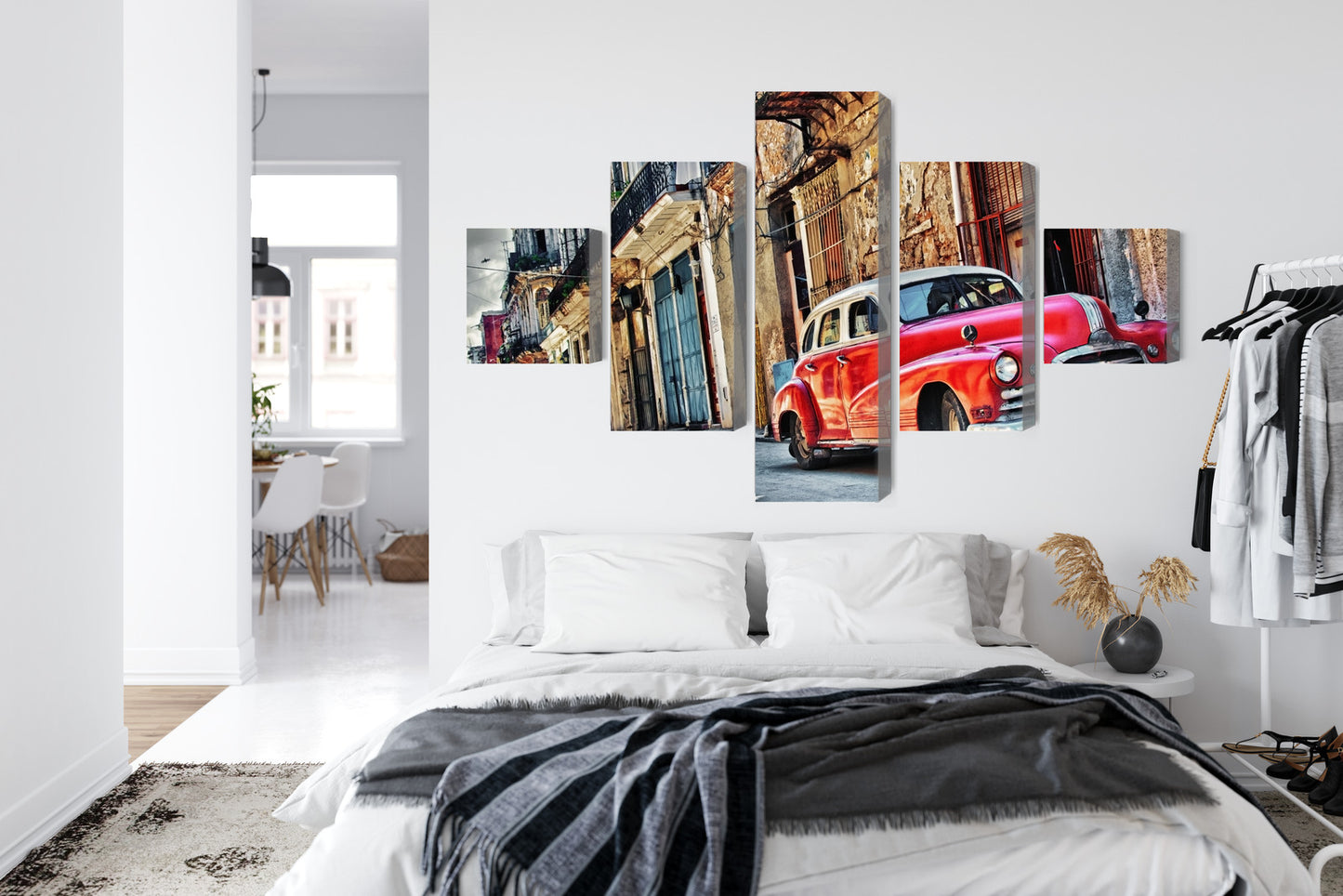 Obraz Wieloczęściowy Stary Samochód w Hawanie – retro klimat do wnętrz Vintage, Boho, Kolonialnych – widok 6