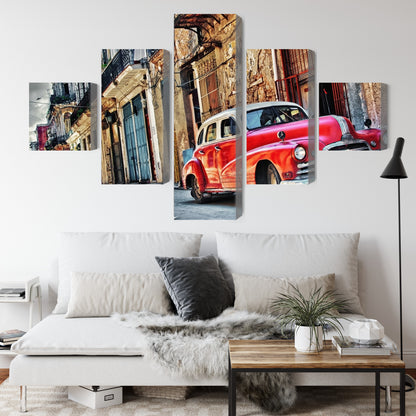 Obraz Wieloczęściowy Stary Samochód w Hawanie – retro klimat do wnętrz Vintage, Boho, Kolonialnych – widok 3