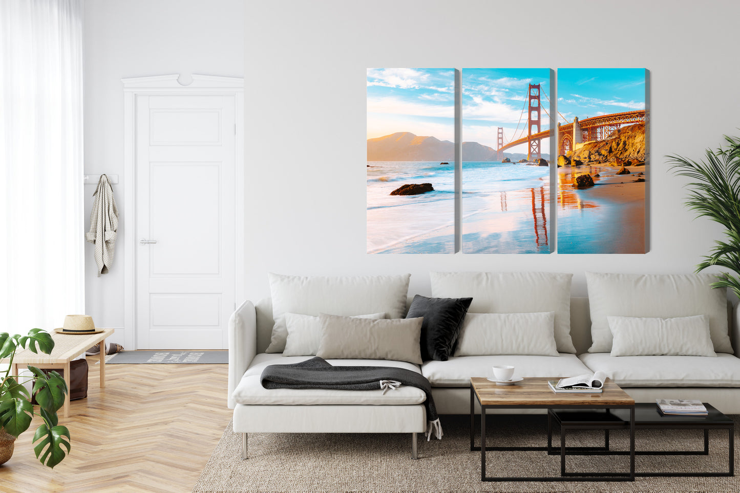 Obraz Wieloczęściowy Most Golden Gate SF – miejska ikona do wnętrz nowoczesnych, industrialnych i loftowych – widok 5