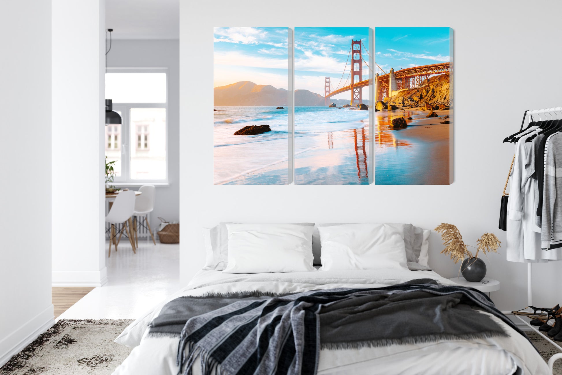 Obraz Wieloczęściowy Most Golden Gate SF – miejska ikona do wnętrz nowoczesnych, industrialnych i loftowych – widok 6