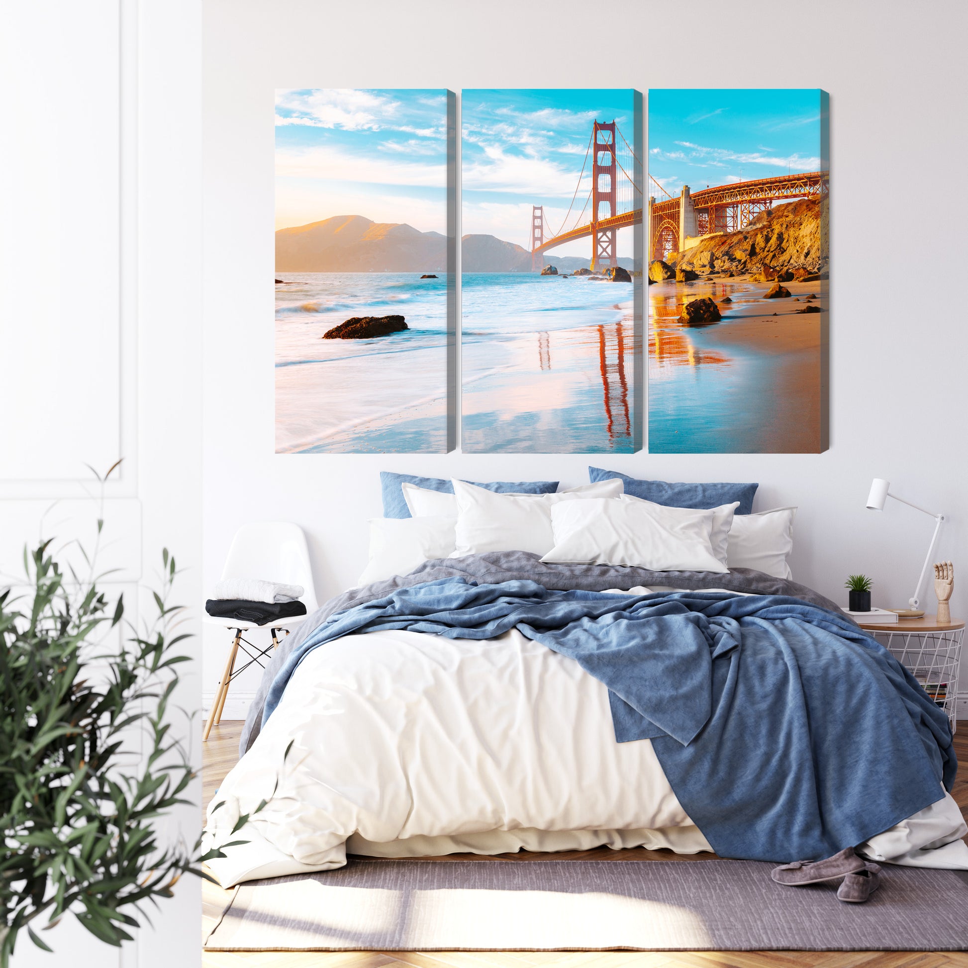 Obraz Wieloczęściowy Most Golden Gate SF – miejska ikona do wnętrz nowoczesnych, industrialnych i loftowych – widok 2