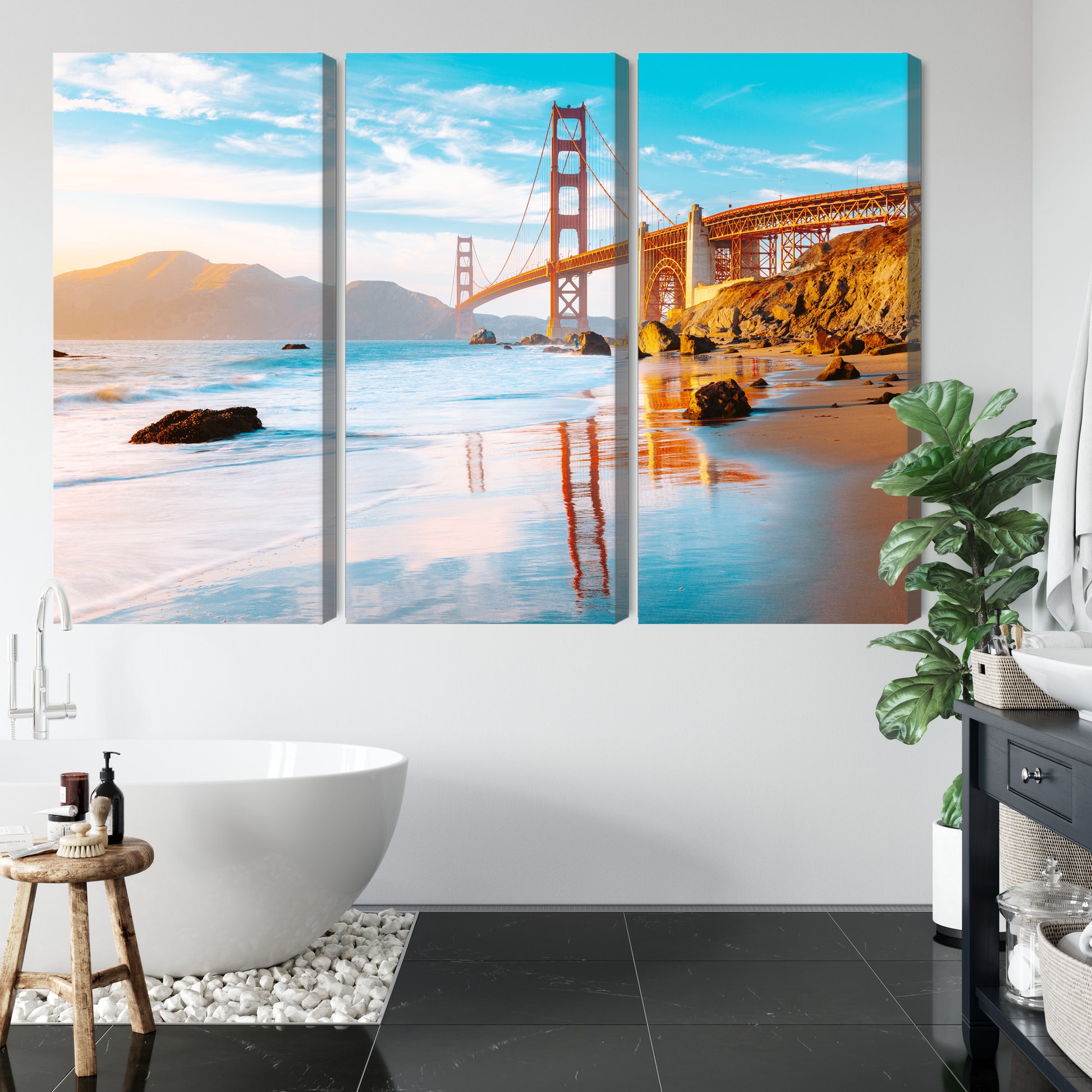 Obraz Wieloczęściowy Most Golden Gate SF – miejska ikona do wnętrz nowoczesnych, industrialnych i loftowych – widok 4