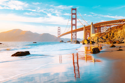 Obraz Wieloczęściowy Most Golden Gate w San Francisco – ikoniczna panorama miejska do wnętrz nowoczesnych, industrialnych i loftowych 180x120