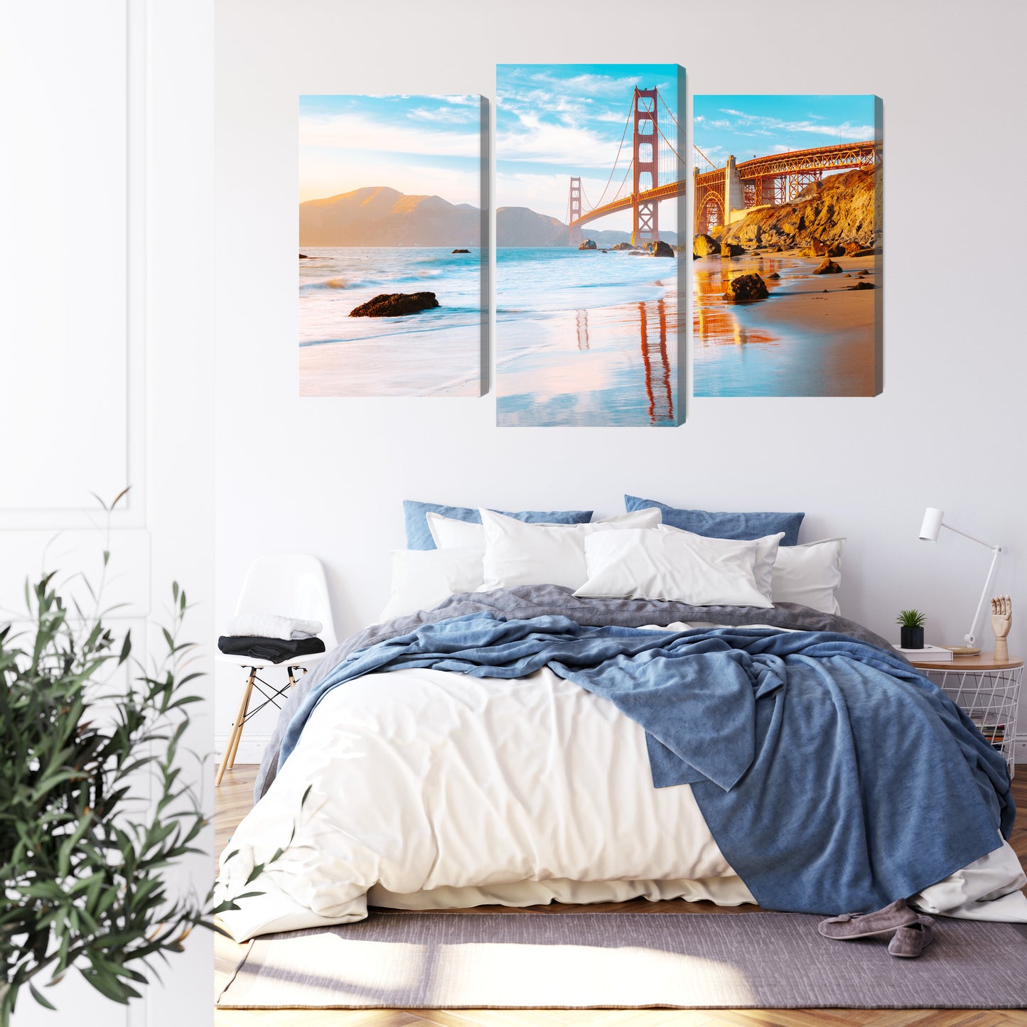 Obraz Wieloczęściowy Most Golden Gate w San Francisco – ikoniczna panorama miejska do wnętrz nowoczesnych, industrialnych i loftowych – widok 2